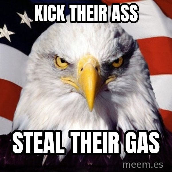 American Pride Eagle meme: KICK THEIR ASS / STEAL THEIR GAS