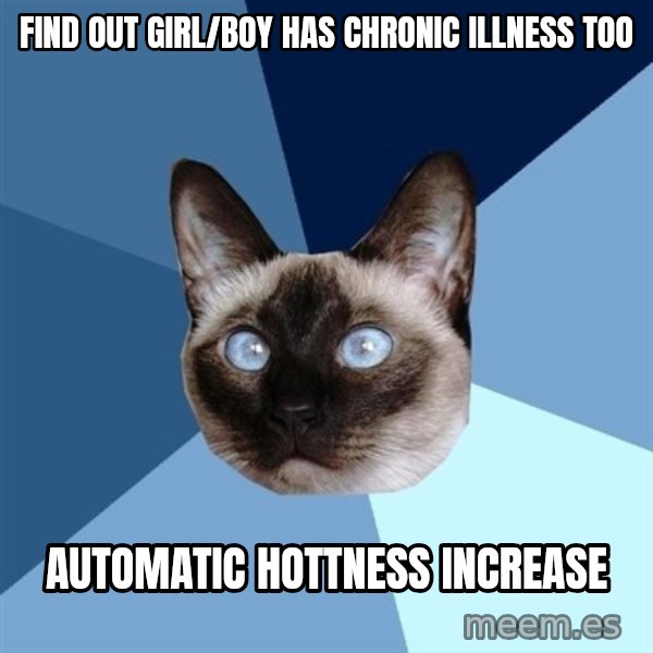 Chronic Illness Cat meme: Find out girl/boy has chronic illness too / automatic hottness increase