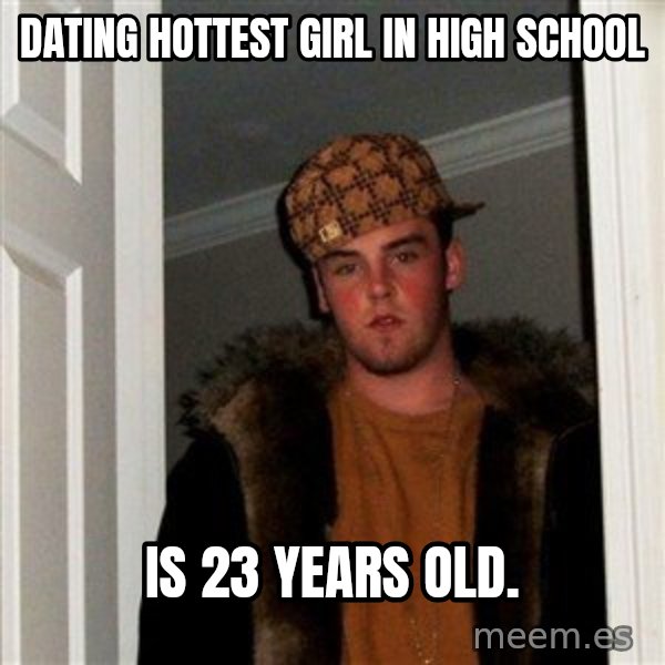 Scumbag Steve meme: Dating hottest girl in high school / Is 23 years old.