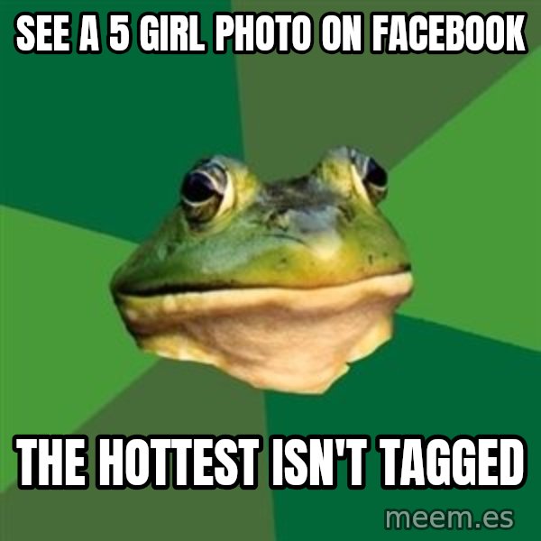 Foul Bachelor Frog meme: see a 5 girl photo on facebook / the hottest isn't tagged