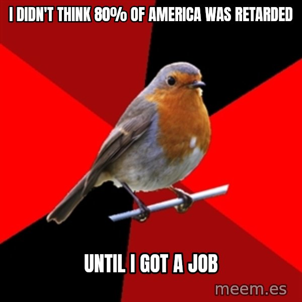 Retail Robin meme: I didn't think 80% of america was retarded / Until I got A job