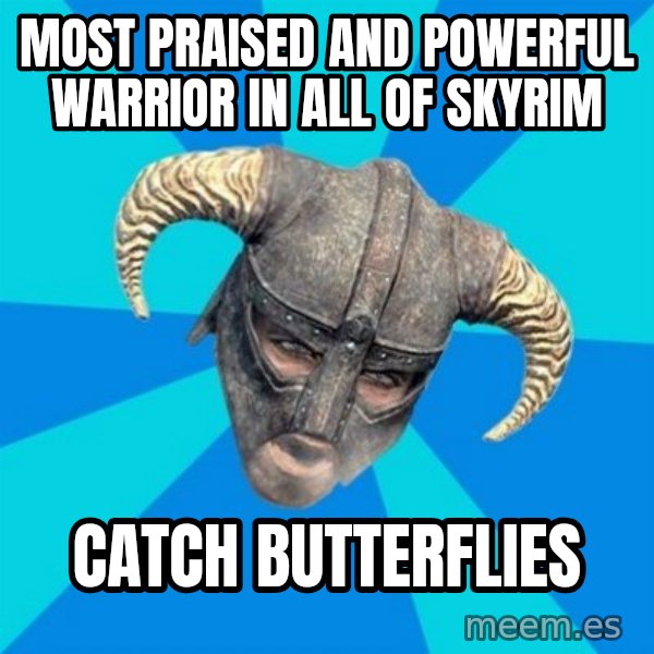 skyrim stan meme: most praised and powerful warrior in all of skyrim / catch butterflies