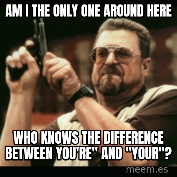 am i the only one around here meme: Am I the only one around here / who knows the difference between You're" and "your"?