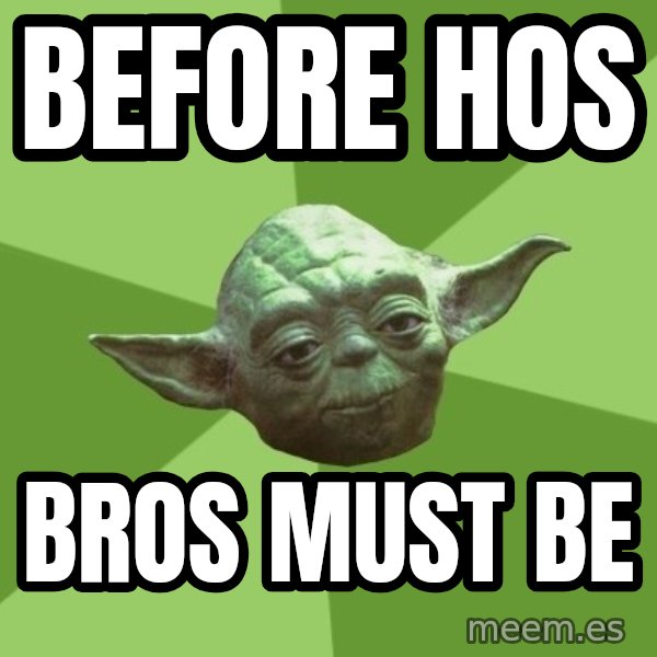 Advice Yoda Gives meme: BEFORE HOS / BROS MUST BE