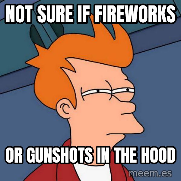 Futurama Fry meme: Not sure if fireworks / or gunshots in the hood
