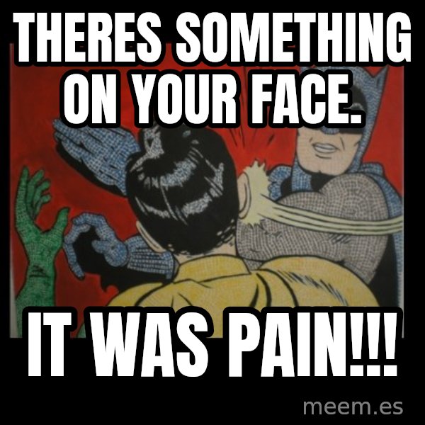batman slap robin meme: Theres something on your face. / It WAS PAin!!!