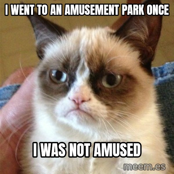 Grumpy Cat  meme: I WENT TO AN AMUSEMENT PARK ONCE / I WAS NOT AMUSED