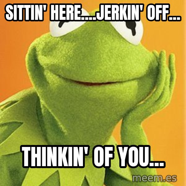 Kermit the frog meme: sittin' here....jerkin' off... / thinkin' of you...