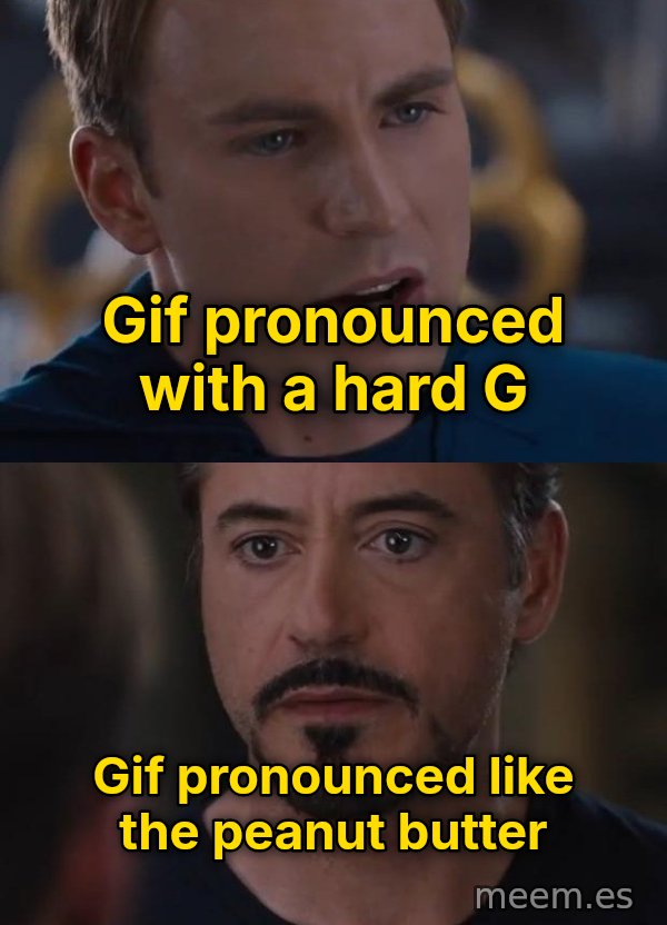 Civil War: Pick a Side meme: Gif pronounced with a hard G / Gif pronounced like the peanut butter